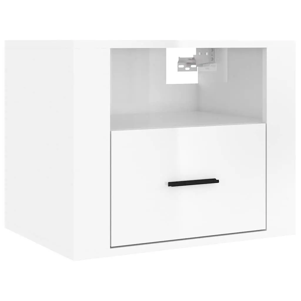 Wall-mounted Bedside Cabinets Floating Storage Organiser 50x36x40cm White High Gloss 2 Piece