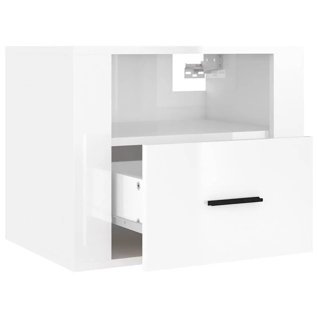 Wall-mounted Bedside Cabinets Floating Storage Organiser 50x36x40cm White High Gloss 2 Piece