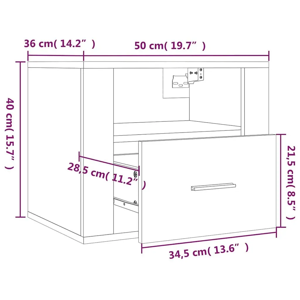 Wall-mounted Bedside Cabinets Floating Storage Organiser 50x36x40cm White High Gloss 2 Piece