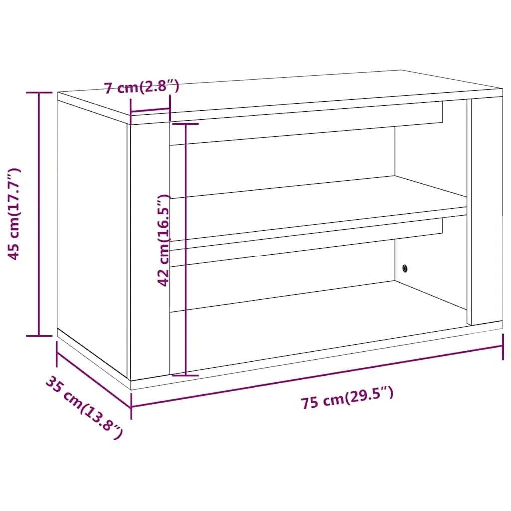 Shoe Rack Engineered Wood 75x35x45cm White 2 Compartments