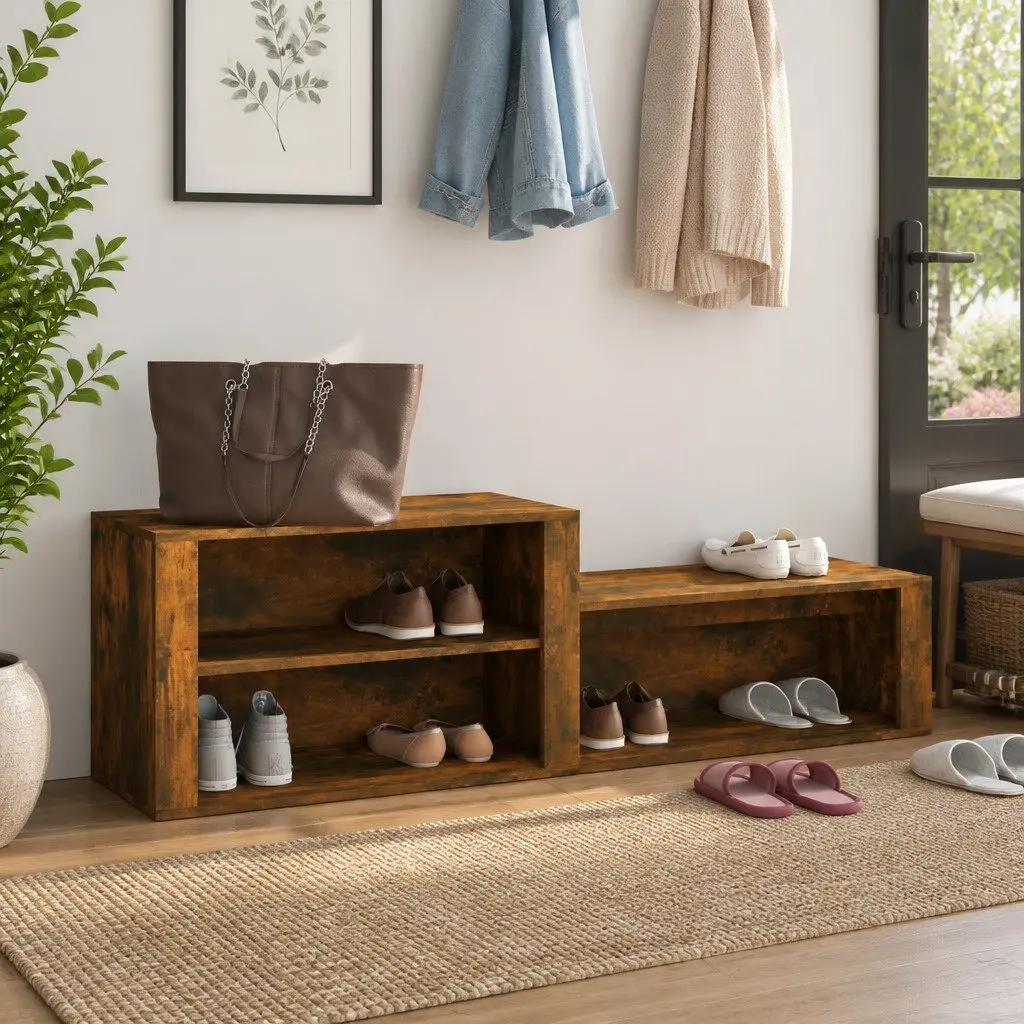 Shoe Cabinet Storage Organiser Multiple Compartments Brown Engineered Wood