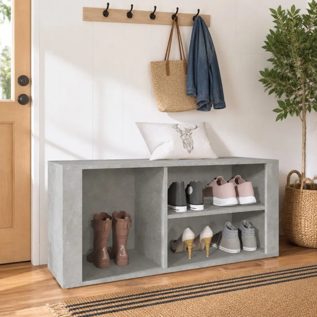 Shoe Cabinet Storage Organiser Engineered Wood Grey 100W x 35D x 45H cm