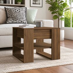 Coffee Table Brown Engineered Wood Storage Shelf Living Room Accent Furniture