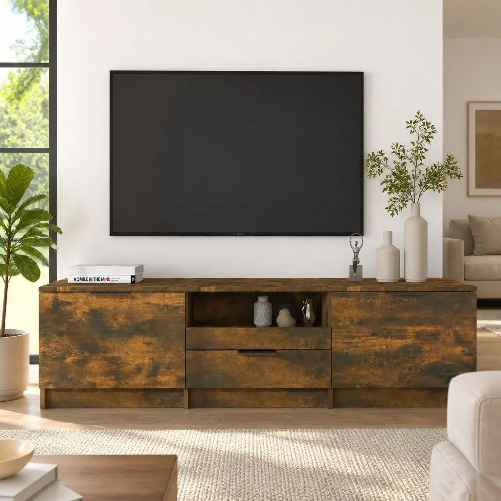TV Cabinet Unit Engineered Wood Storage Compartments Drawer Organiser Brown