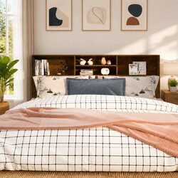 Headboard Cabinet Brown Wall-Mounted Storage Bookcase Bedroom Furniture 180cm
