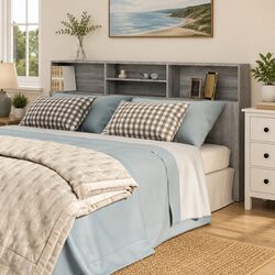 Headboard Cabinet Grey 200cm Bedroom Storage Wall-Mounted Organiser Sonoma