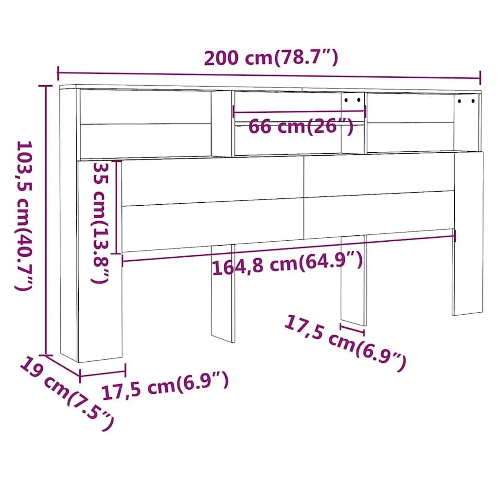 Headboard Cabinet Storage Wall-Mounted 200cm Grey Engineered Wood