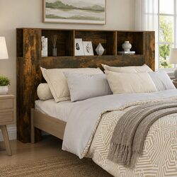 Headboard Cabinet Brown Smoked Oak 160cm Bedroom Storage Furniture Bedside Unit