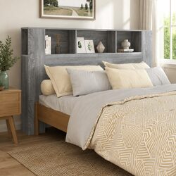 Headboard Cabinet with Storage Compartments Grey Wall-Mounted Bedroom Furniture