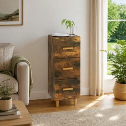 Sideboard Brown Storage Cabinet 3 Drawers Engineered Wood Furniture 34.5x34x90cm