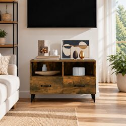 TV Cabinet Media Unit Storage Drawers Compartments Brown Living Room