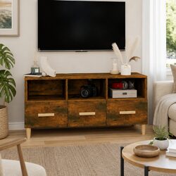 TV Cabinet Brown Engineered Wood Storage Unit Media Console with Drawers