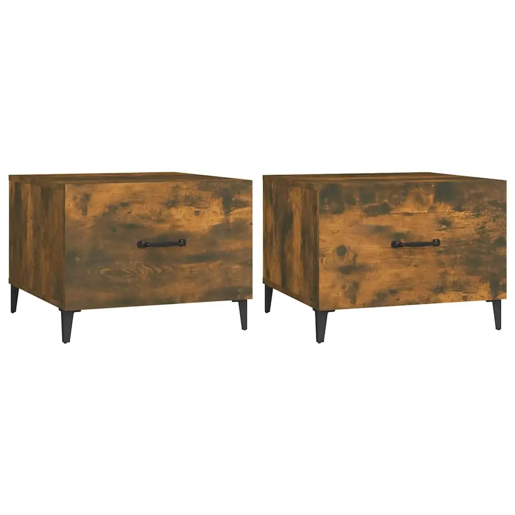 Coffee Tables Set of 2 Engineered Wood Storage Brown Metal Legs 50 x 50 x 40 cm
