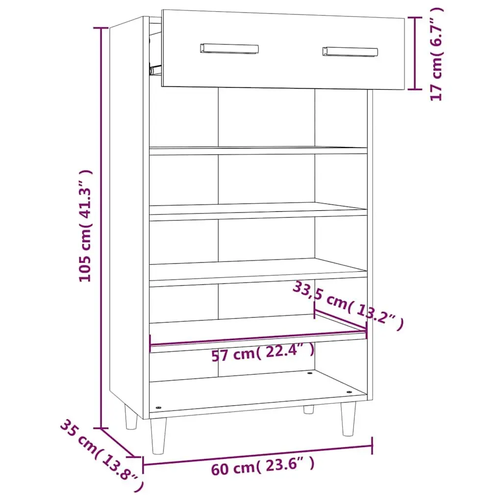 Shoe Cabinet Brown Storage Organiser Engineered Wood 5 Compartments Drawer
