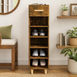 Shoe Cabinet Storage Organiser Brown Engineered Wood Hallway Bedroom Furniture