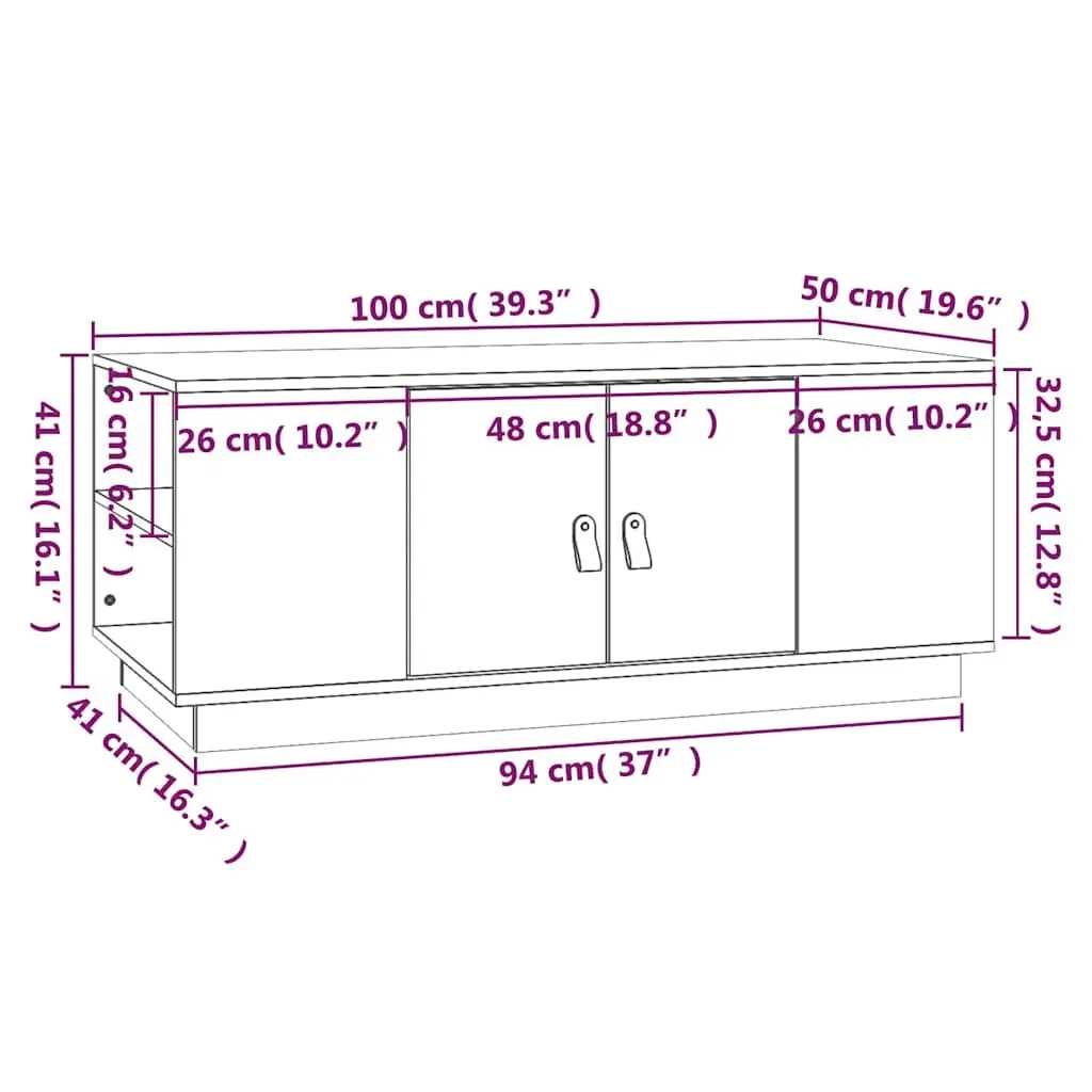 Coffee Table Solid Pine Wood 100x50x41 cm Brown Storage Compartment Shelves