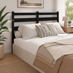 Bed Headboard Black 156cm Solid Pine Wood Slatted Modern Bedroom Furniture