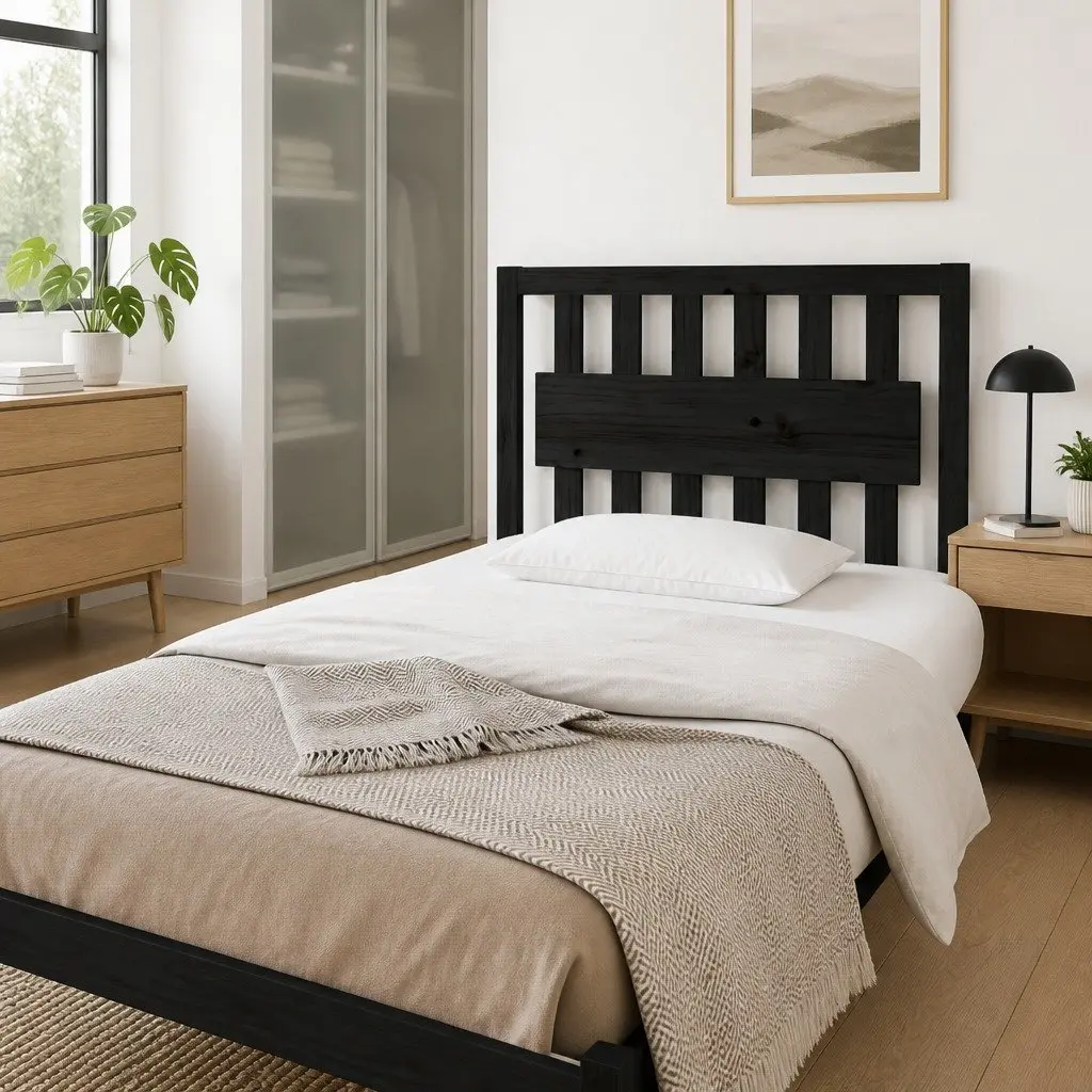 Bed Headboard Solid Pine Wood Rustic 95.5cm Black