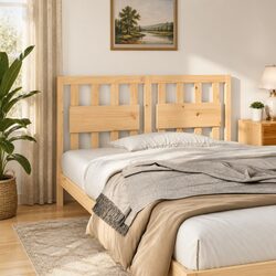 Wooden Bed Headboard 140.5 cm Brown Solid Pine Wood Rustic Bedroom Furniture