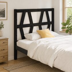 Bed Headboard Black 96 cm Solid Pine Wood Slatted Design Modern Bedroom