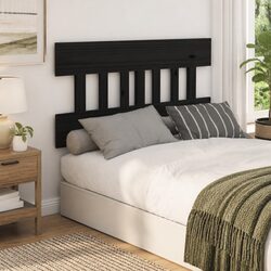 Bed Headboard 153.5 cm Black Solid Pine Wood Bedroom Furniture Wall Mount