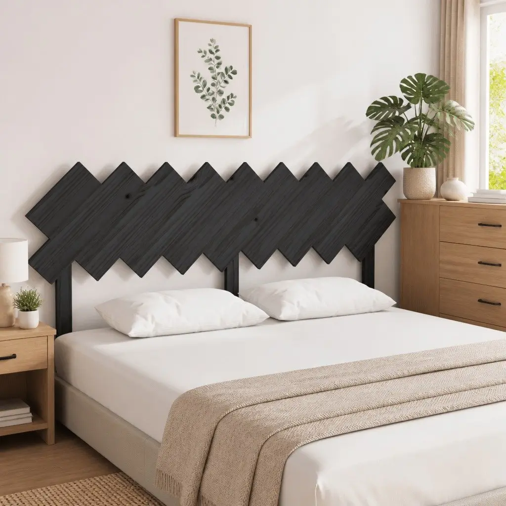 Bed Headboard Solid Wood Pine 178 cm Black