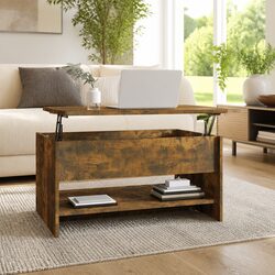 Coffee Table with Hidden Storage Smoked Oak Adjustable Liftable Top Modern