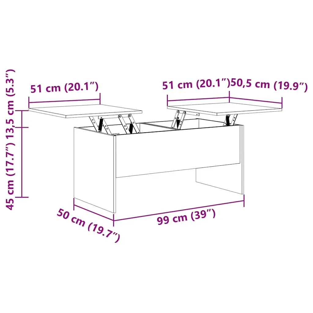 Coffee Table Lift-Top Storage Compartment Brown Engineered Wood
