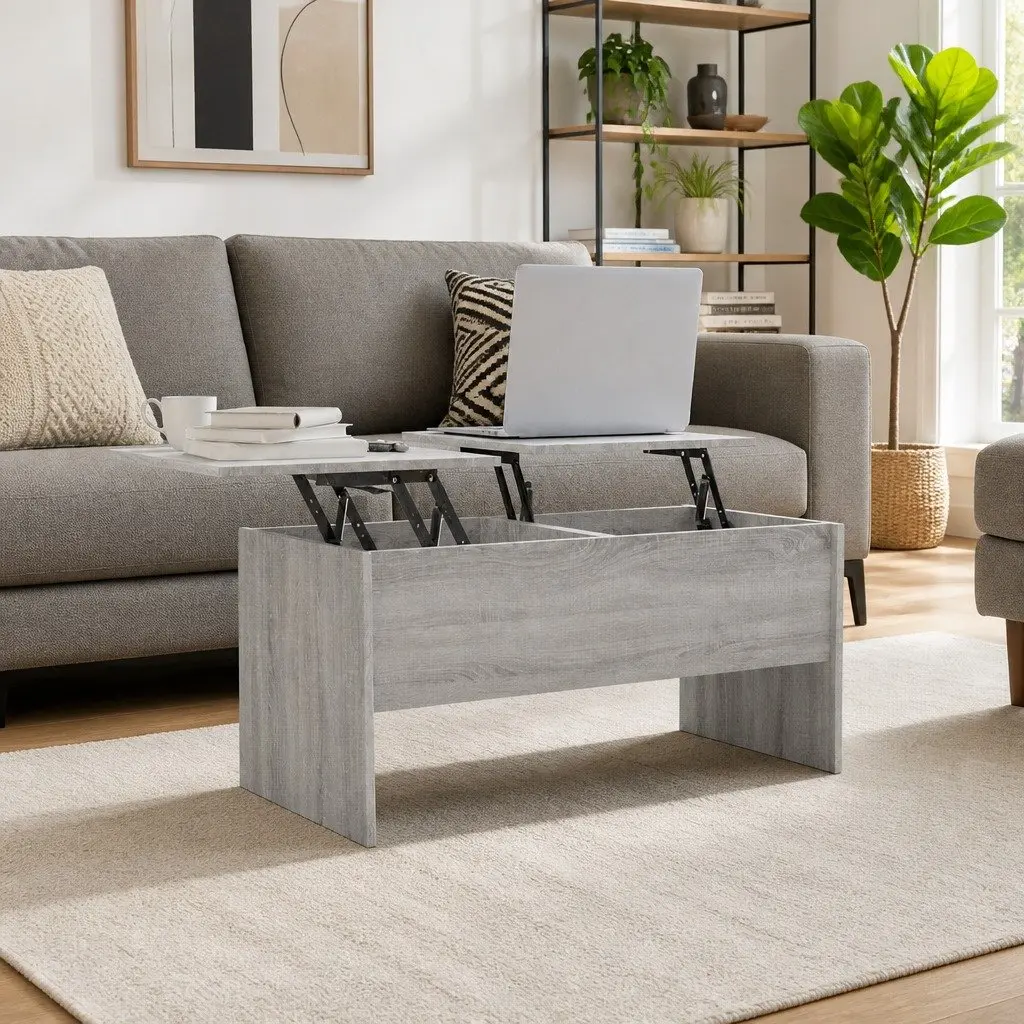 Coffee Table Adjustable Liftable Grey with Hidden Storage Compartments