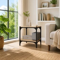 TV Cabinet with 2 Shelves Brown Engineered Wood Steel Frame Storage Unit Stand