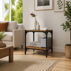 TV Cabinet with 2 Shelves Living Room Storage Unit Brown Industrial Style