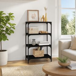 Book Cabinet Black 4 Shelves Storage Organiser Industrial Style Engineered Wood
