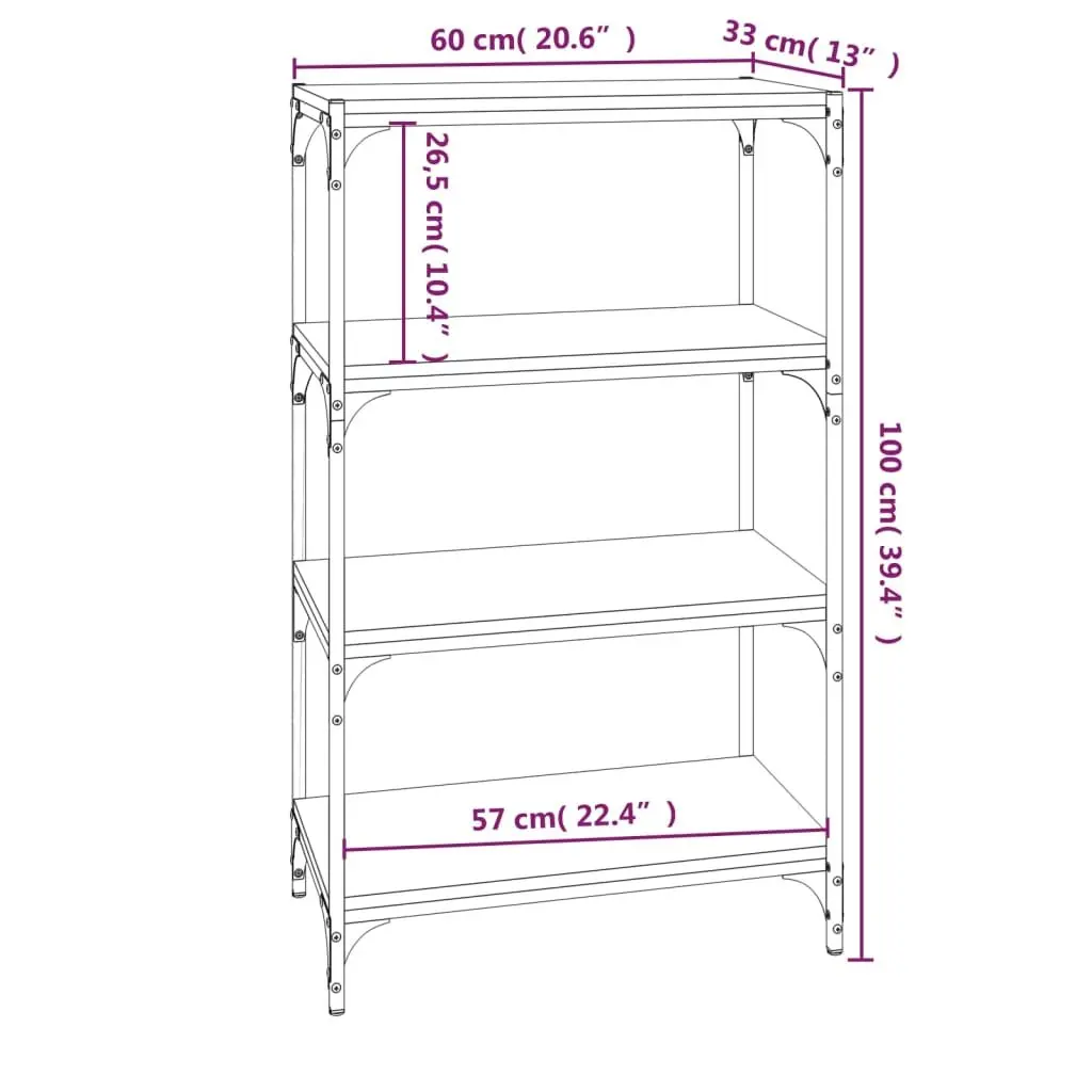 Book Cabinet Industrial Style 4 Shelves Black Engineered Wood