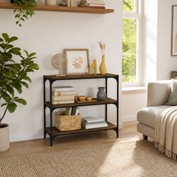 Book Cabinet 80x33x70.5cm Brown Oak Storage Shelf 3 Tier Engineered Wood Steel