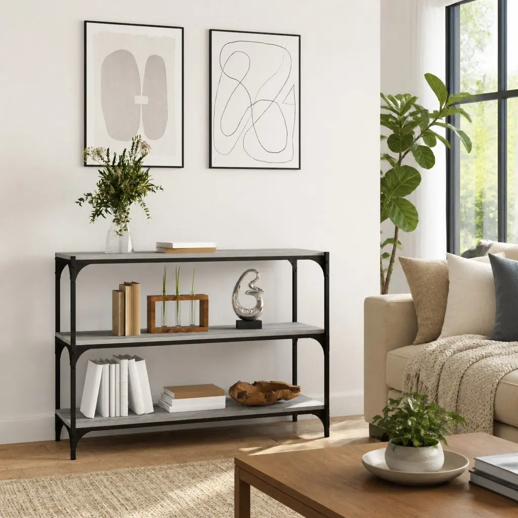 Book Cabinet Industrial Style 3 Shelves Grey 100x33x70.5cm Storage Shelving Unit