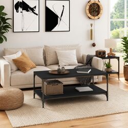 Coffee Table Black Industrial Style Living Room Accent Engineered Wood Storage