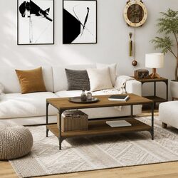 Coffee Table Brown Oak 80x50x40 cm with Storage Steel Frame Living Room