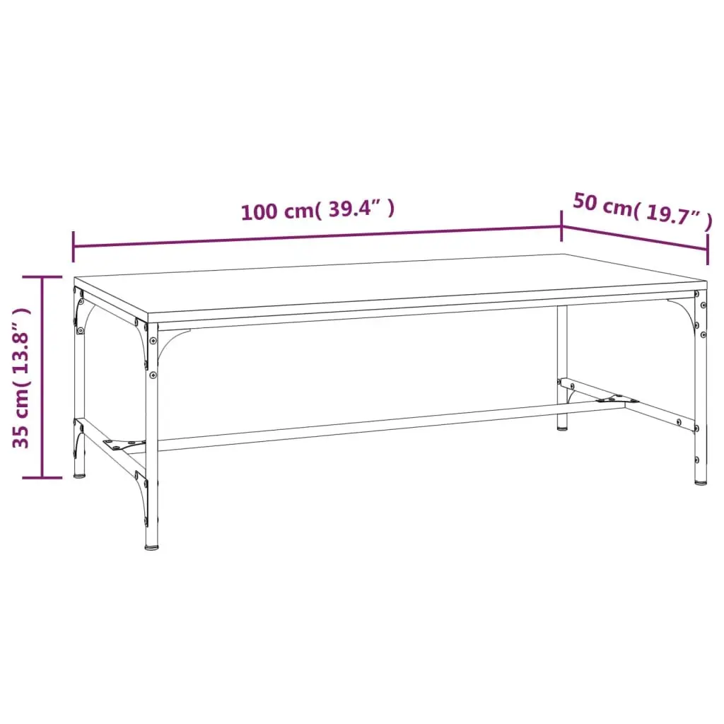 Coffee Table Grey Engineered Wood 100x50x35cm Steel Frame Living Room Accent Furniture