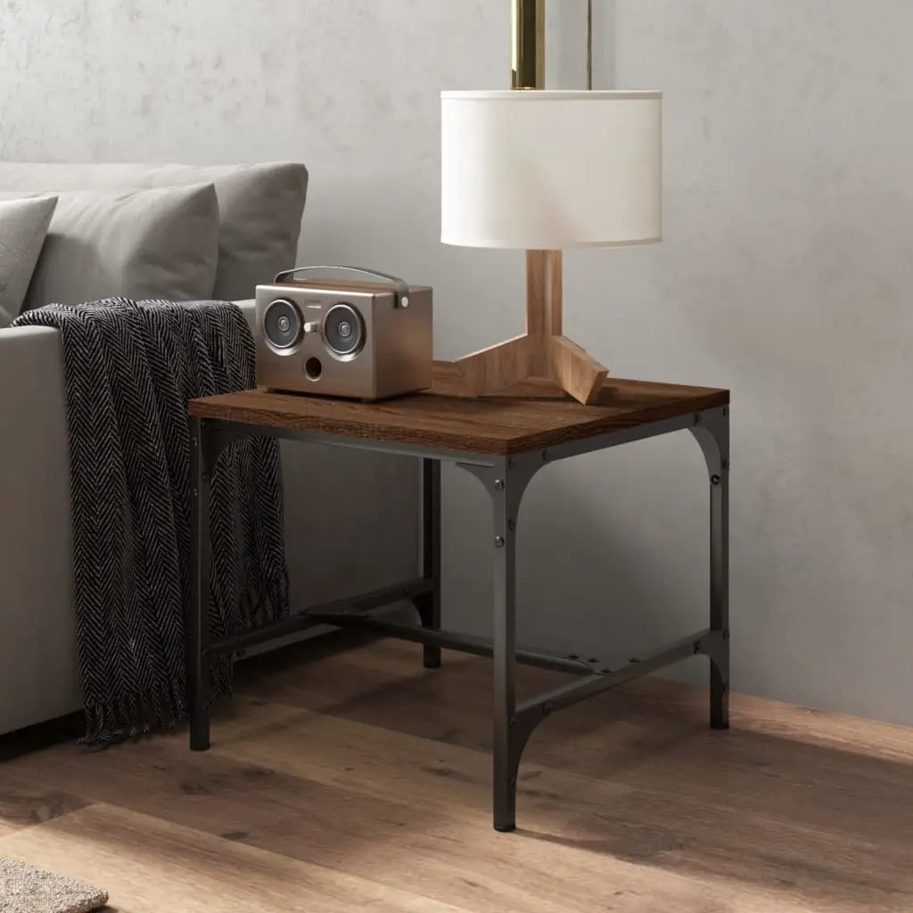 Coffee Table Industrial Style 50x50x35 cm Brown Oak Engineered Wood with Steel Frame