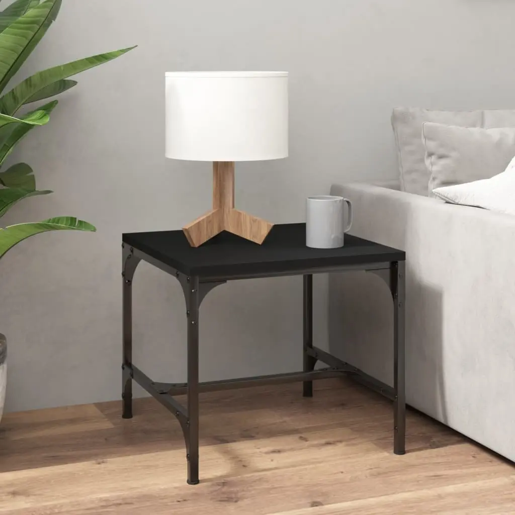 Side Tables 2 pcs Black Engineered Wood Top Steel Frame 40x40x35 cm Living Room Accent Coffee Table Set