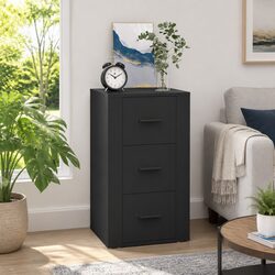 Sideboard Cabinet Black Storage Furniture 3 Drawers Engineered Wood Home Buffet