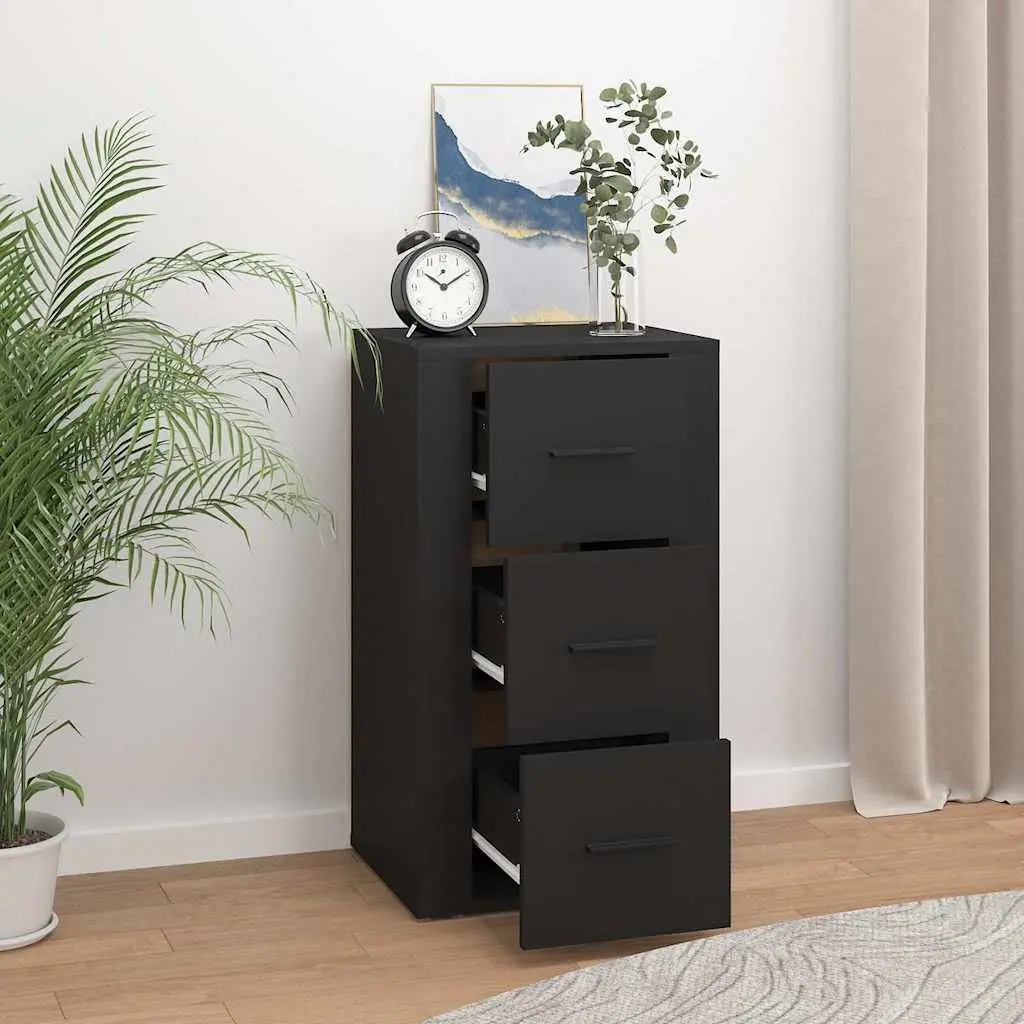 Sideboard Cabinet Black Storage Furniture Engineered Wood 3 Drawers