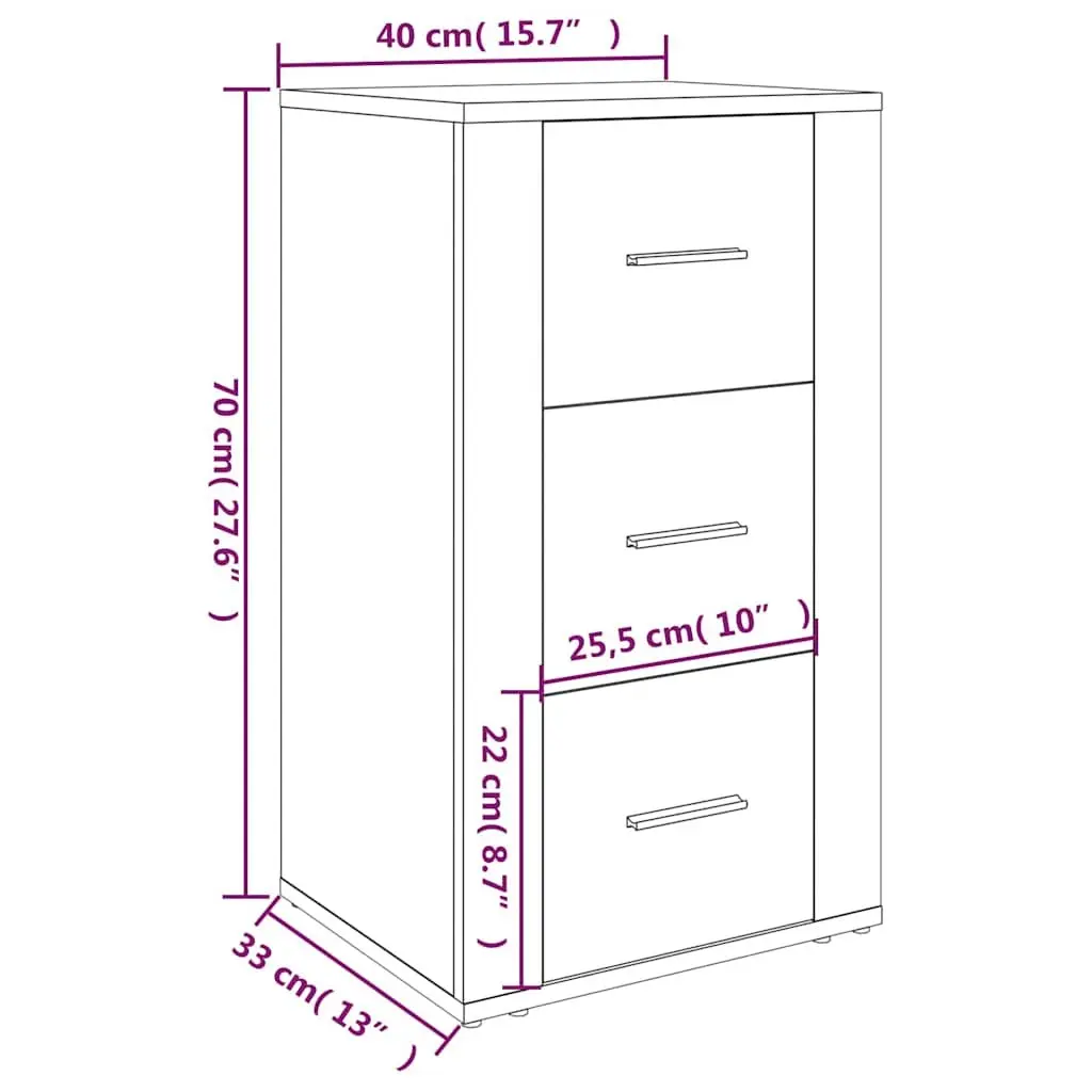 Sideboard Cabinet Black Storage Furniture Engineered Wood 3 Drawers