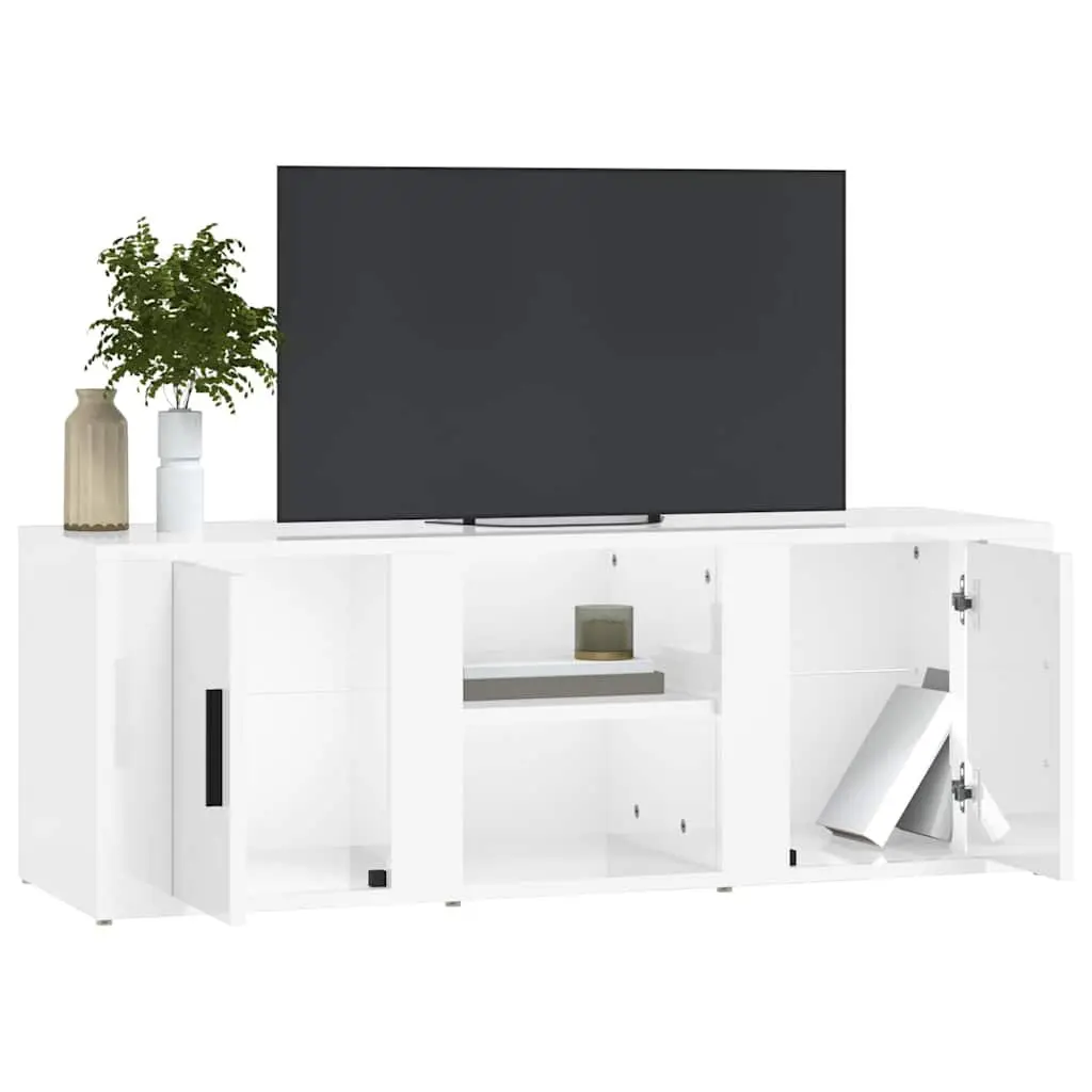 TV Cabinet High Gloss White Engineered Wood Media Storage Unit with 4 Compartments