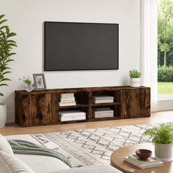TV Cabinets 2 pcs Brown Smoked Oak Engineered Wood Storage Media Unit