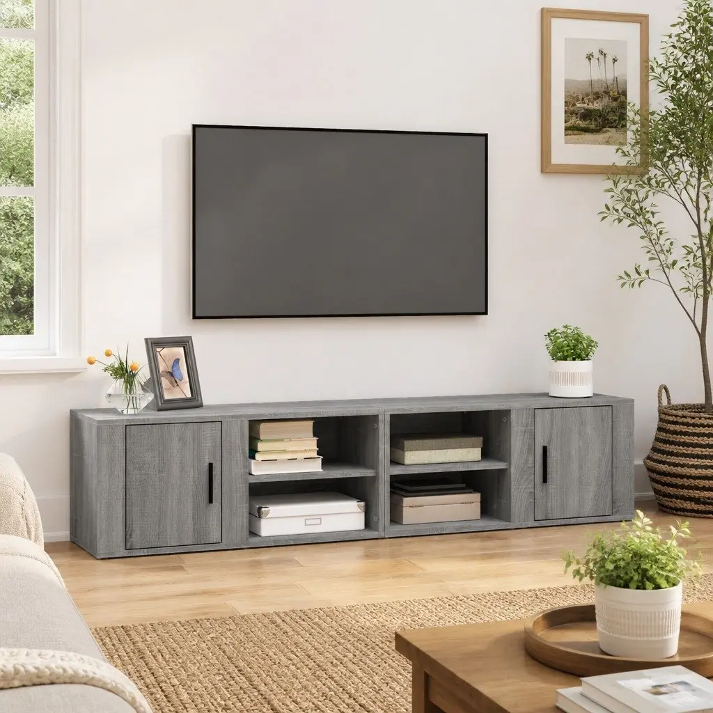 TV Cabinets 2 pcs Grey Sonoma Media Storage Unit with Doors Compartments Engineered Wood
