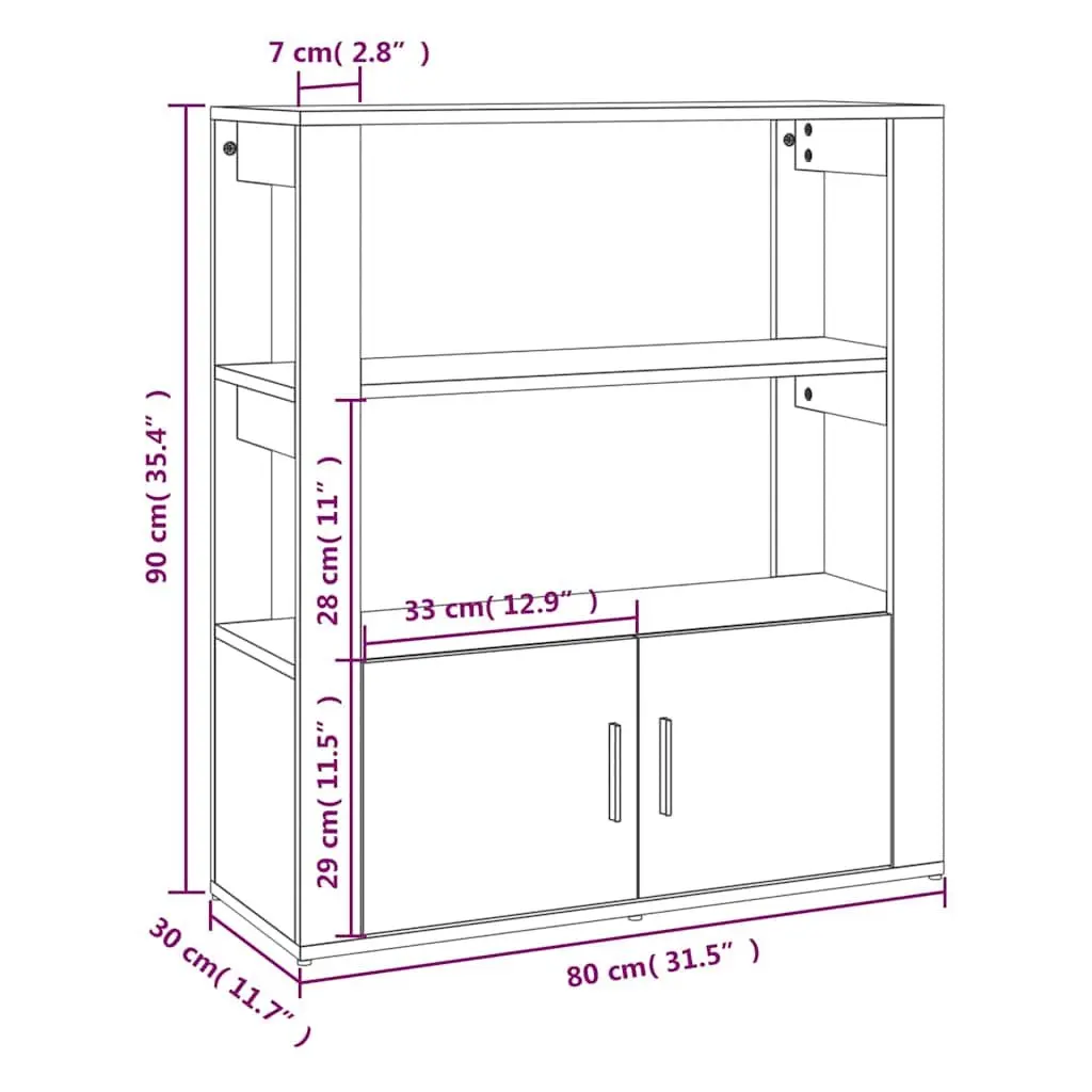 Sideboard Storage Cabinet Engineered Wood 80x30x90 cm White