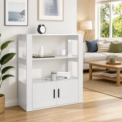 White High Gloss Sideboard Storage Cabinet with Shelves Doors Engineered Wood