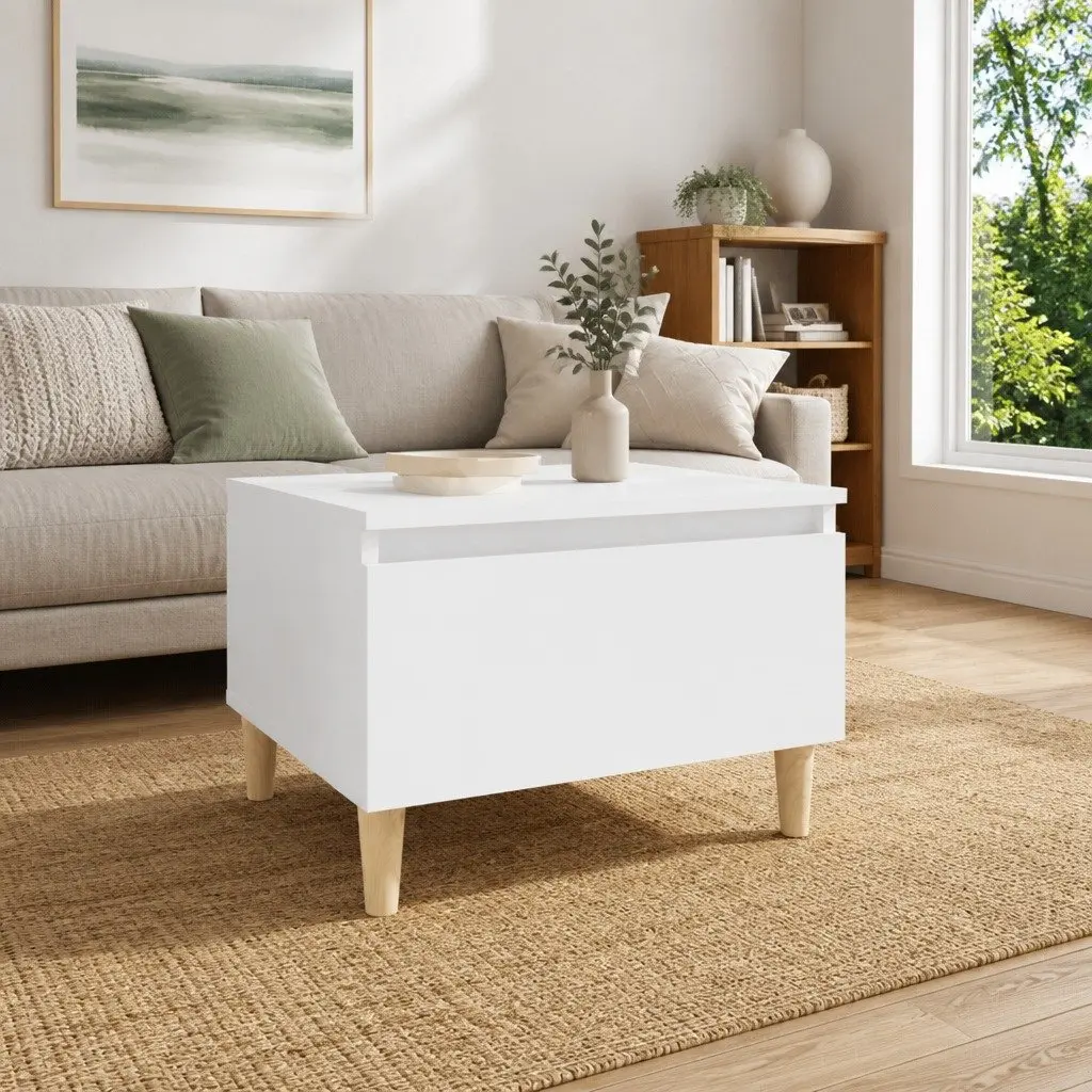 White End Table with Drawer Storage Scandinavian Style Living Room Accent