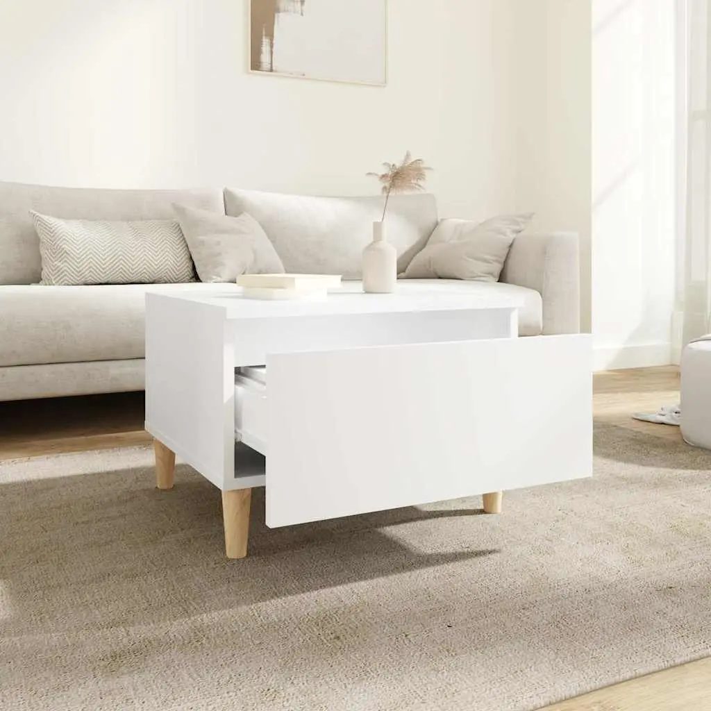 White End Table with Drawer Storage Scandinavian Style Living Room Accent